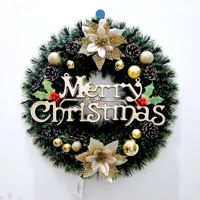 Gambar Krans Natal Besar Christmas Wreath Hiasan Bunga Gantungan Pintu Natal - KRANS 45cm GOLD dari MadisonShop undefined Tokopedia