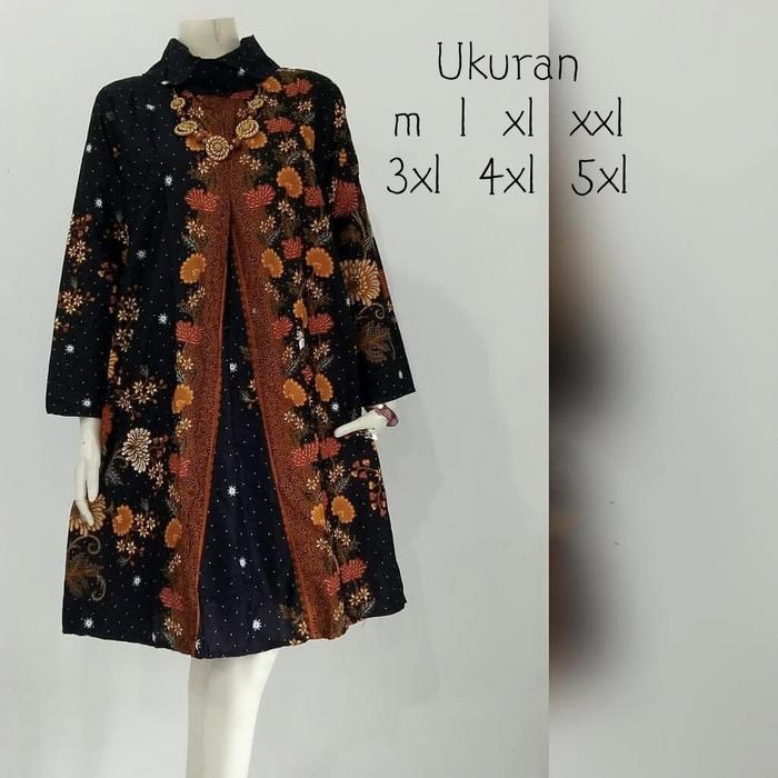 Gambar TUNIK BATIK MODERN 2023 TERBARU JUMBO LD 130 BAJU KANTOR DAN PESTA - Hitam, XL dari batik zafun undefined Tokopedia