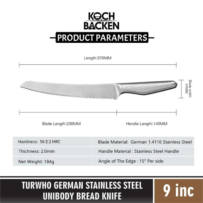 Gambar TURWHO Knife German Stainless Steel Unibody – Pisau Dapur Serbaguna - Bread Knife dari Koch&Backen undefined Tokopedia