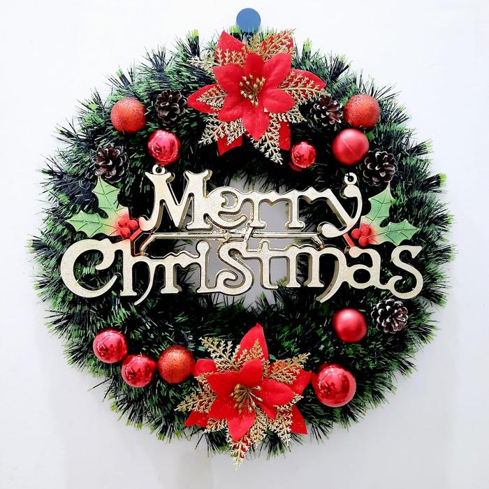 Gambar Krans Natal Besar Christmas Wreath Hiasan Bunga Gantungan Pintu Natal - KRANS 45cm RED dari MadisonShop Kota Administrasi Jakarta Barat Tokopedia