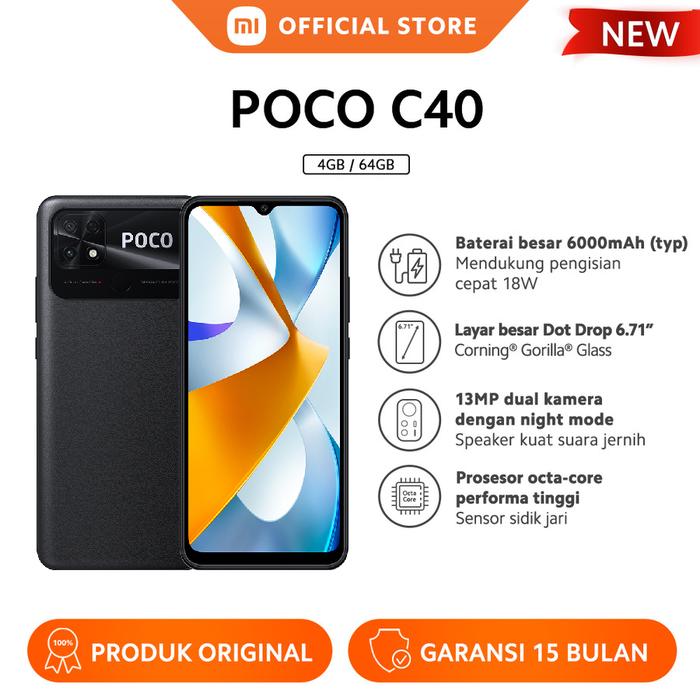 Gambar XIAOMI OFFICIAL POCO C40 4/64GB OctaCore 6,71" Kamera 13MP Smartphone - Power Black dari Xiaomi Indonesia undefined Tokopedia