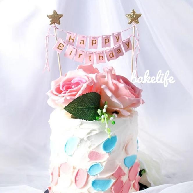 Gambar topper happy birthday/ topper bendera pink/ topper bendera biru muda - Merah Muda dari toko innesh undefined Tokopedia