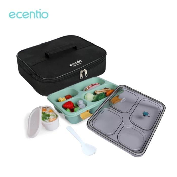 Gambar Ecentio Kotak Penyimpanan Makanan / Lunch Box 4 Grid 1300 ml Biru tua - Hijau + Tas dari MCI-Moderen Cooker Inovative undefined Tokopedia