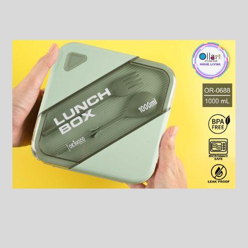Gambar Lunchbox 2 Sekat New Look & Design OR-0688 Kotak Makan 1000ML + Sendok - Hijau dari Ollahomeliving undefined Tokopedia