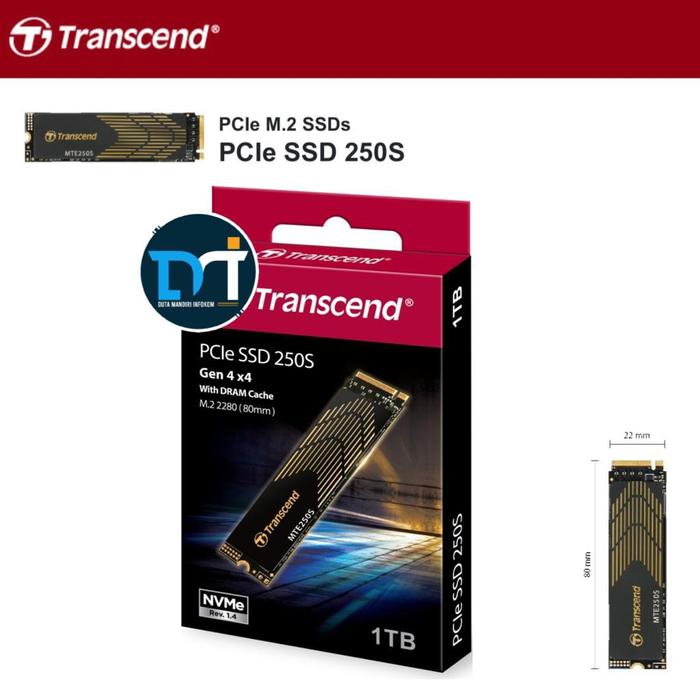 Gambar Transcend 250S SSD 1TB 2TB 4TB - M.2 2280 NVMe PCIe Gen4 x4 I MTE250S - 1TB dari Duta Mandiri Infokom undefined Tokopedia