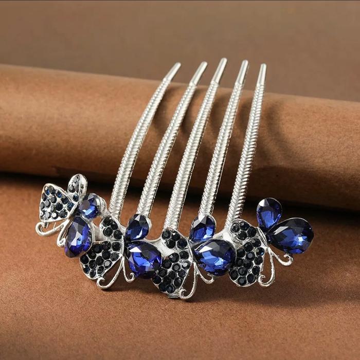 Gambar Sirkam Hiasan Sanggul Kupu-kupu Kristal Aksesoris Rambut Wedding S109 - Silver - Blue dari Star Gallery undefined Tokopedia