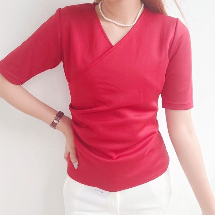 Gambar Atasan Adeline Korean Bahan Scuba Import Premium ( E ) - Maroon dari Berkat Cipta Anugrah undefined Tokopedia