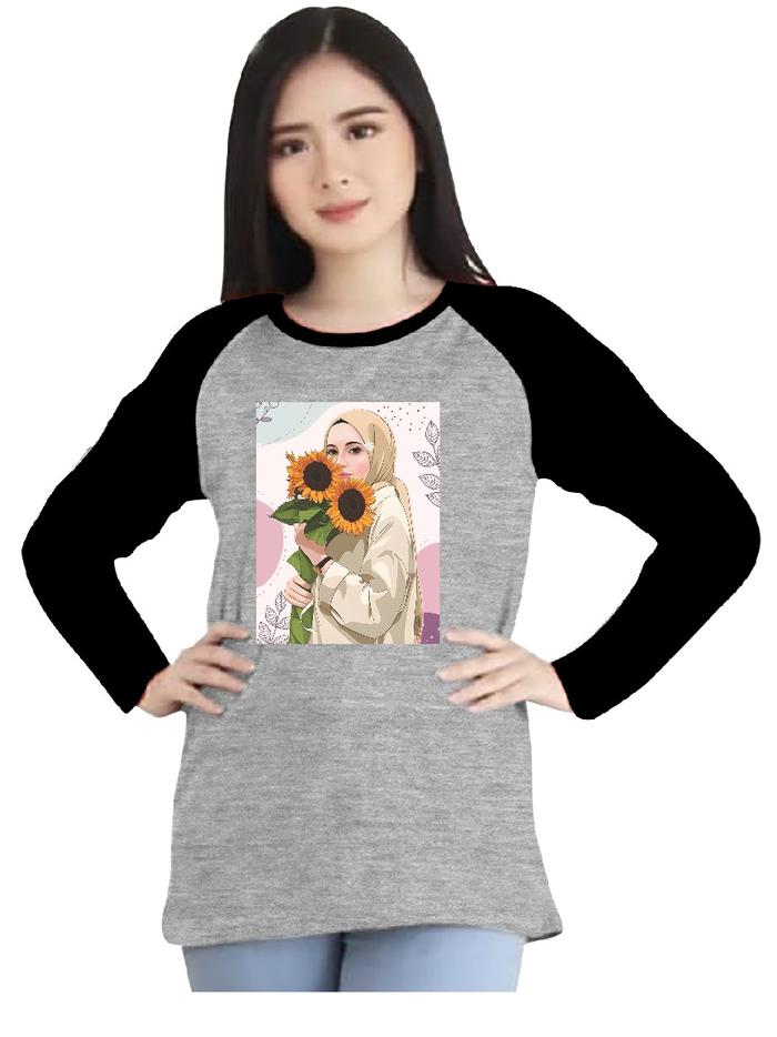 Gambar Kaos Atasan Wanita Lengan panjang M81/Kaos raglan Wanita BUNGA HIJAB - Hitam, M dari WL Fashion store undefined Tokopedia
