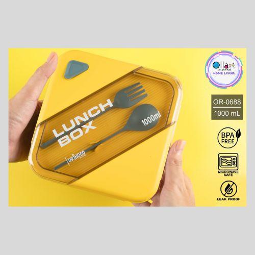 Gambar Lunchbox 2 Sekat New Look & Design OR-0688 Kotak Makan 1000ML + Sendok - Kuning dari Ollahomeliving undefined Tokopedia