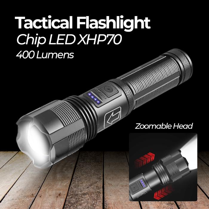 Gambar Paket Senter LED XHP70 Tactical Hunting Torch Zoomable USB Charge dari Lakuge undefined Tokopedia