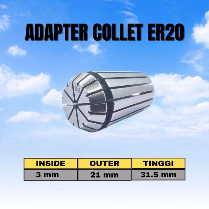 Gambar adapter collet chuck ER20 ER 20 - 3mm dari Measuring Solution undefined Tokopedia