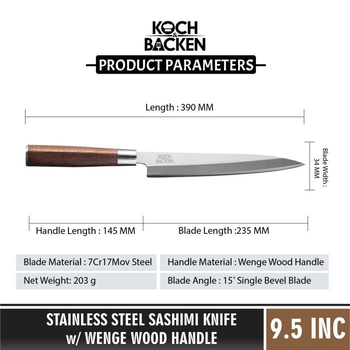 Gambar TURWHO Knife Stainless Sashimi Wenge Wood Handle - Pisau Sushi Sashimi - 9,5Inch dari Koch&Backen undefined Tokopedia