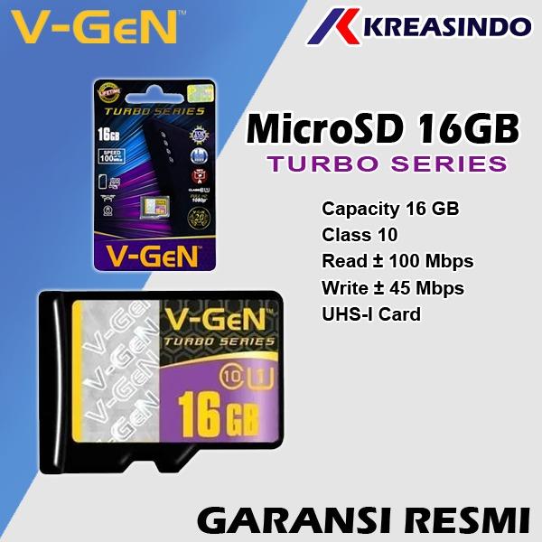 Microsd V-gen Micro SD Vgen 16GB class 10 TURBO Series Memory card original  16GB, NON ADAPTER