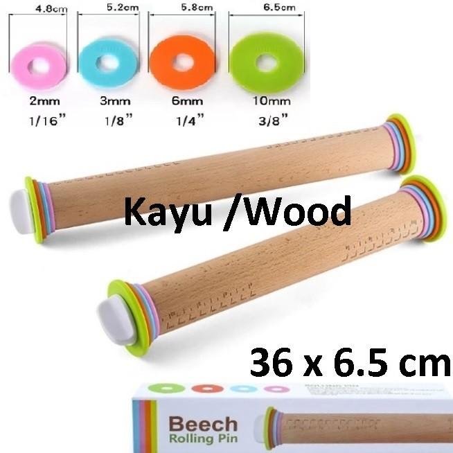 Gambar Adjustable Rolling Pin Kayu Penggilas Adonan 4 Ketebalan Rolling Pin - KAYU KECIL dari Shopnitz undefined Tokopedia