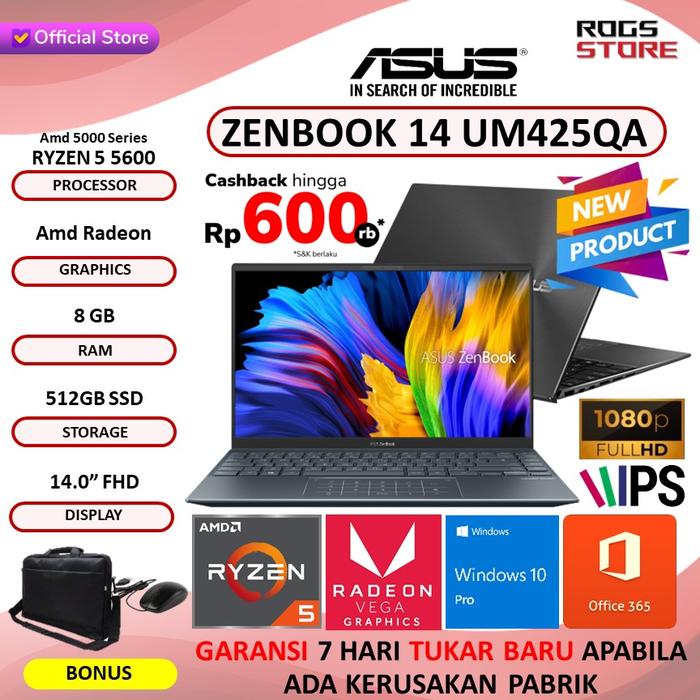 Gambar ASUS ZENBOOK 14 UM425QA RYZEN 9 5900 16GB 1TB SSD W10PRO 14"FHD IPS - R5 8GB 512SSD, STANDARD dari ROGS STORE undefined Tokopedia