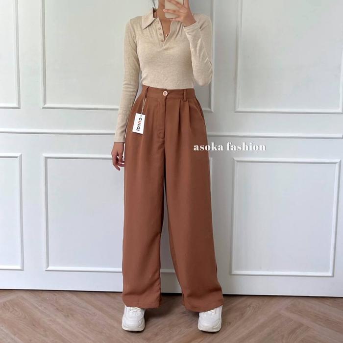 Gambar Meira Pants Loose Pants Kancing Celana Kulot Wanita Kantor Cullote 998 - Caramel, S-M all size dari MaishaFashion undefined Tokopedia
