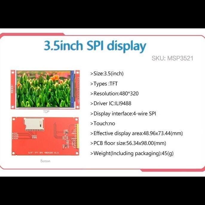 Gambar 3.5" LCD TFT Touchscreen SPI Serial ILI9488 240*320 pixel for arduino - No touch dari Serial Electronic undefined Tokopedia