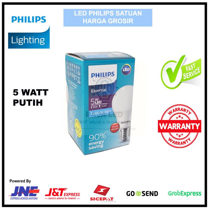 Gambar PHILIPS LED ESSENTIAL BULB 3W 5W 7W 9W 3 5 7 9 WATT PUTIH / KUNING - 5W, Putih dari RAJA LED undefined Tokopedia