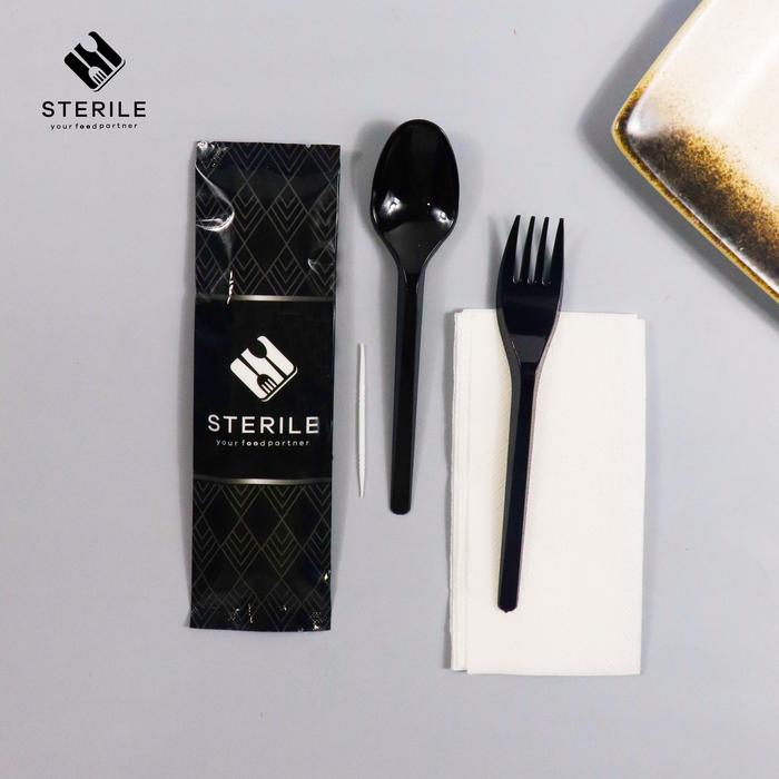 Gambar sendok garpu plastik set / sendok set plastik hitam ECER per 25 pcs - SM,COVER dari Sterile ID undefined 3 Tokopedia