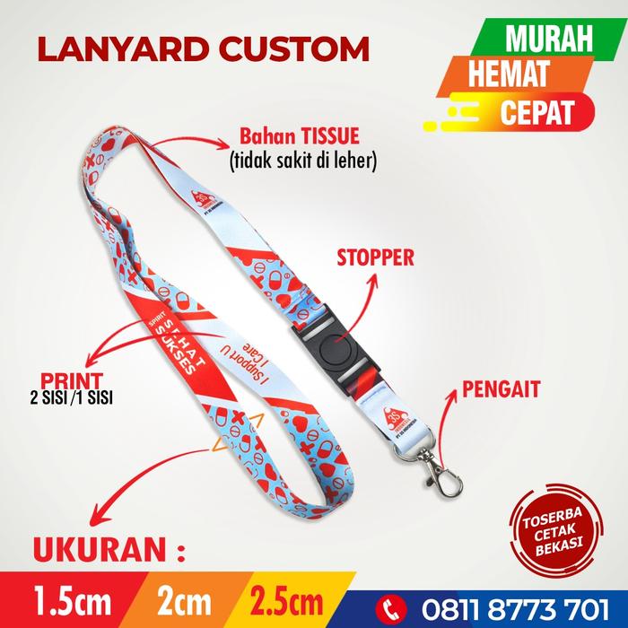 Gambar CETAK TALI LANYARD CUSTOM 2 SISI + STOPPER - 1,5CM, 500 PCS DST dari TOSERBA CETAK BEKASI undefined Tokopedia