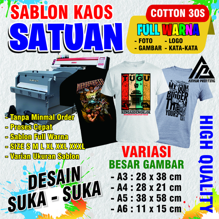 Gambar kaos sablon satuan custom - M, UKURAN A3 dari AtthurPrint undefined Tokopedia