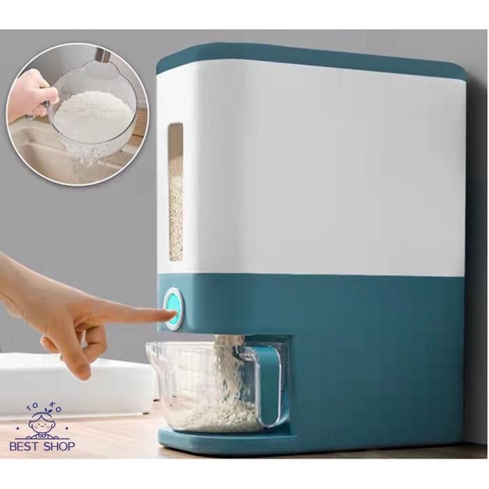Gambar Tempat Beras Kacang Tempat Penyimpanan Makanan Dispenser Beras 12 Kg - Biru dari bahri raya store undefined Tokopedia