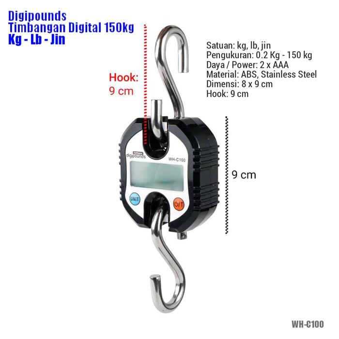 Gambar Timbangan Gantung Digital 40Kg 50 Kg 150Kg Manual Barang Travel Koper - WH-C100 150 Kg dari Hantara Tech undefined Tokopedia