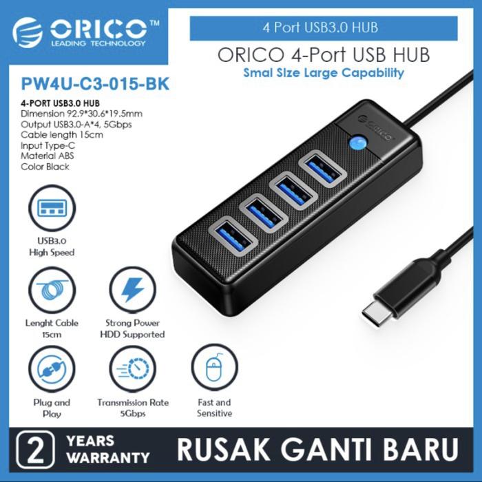 Gambar Orico PW4U U3 / C3 USB3.0 Hub 4 port Cabang USB 3.0 Black Card - Type-C dari Click & Go Tokopedia undefined Tokopedia