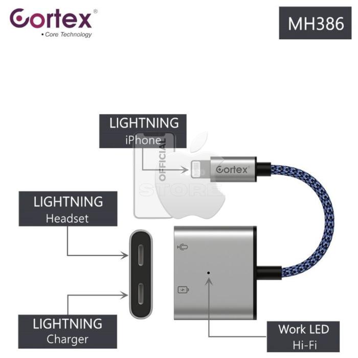 Gambar Cortex Splitter 2in1 3in1 Lightning to jack CONVERTER PUBG Charger - iP MH386 L + L dari 78oto Store undefined Tokopedia