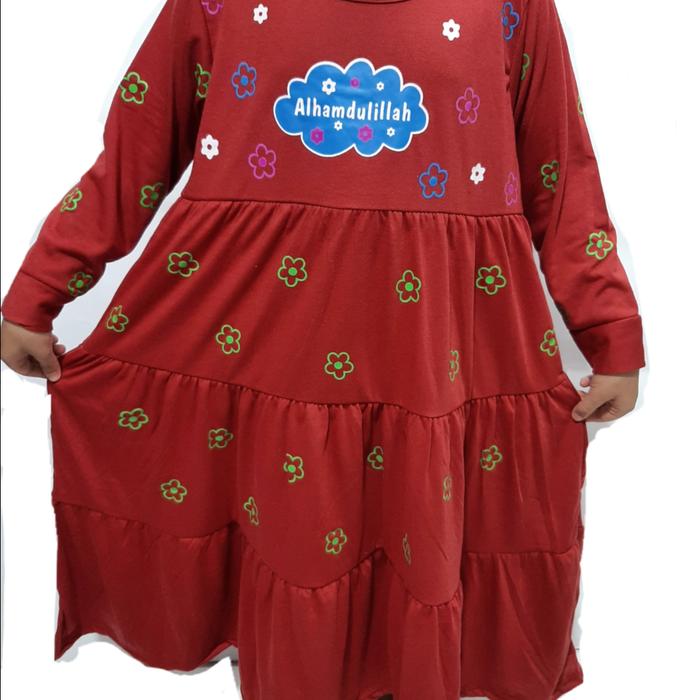 Gambar Gamis 1-11 tahun pakaian muslim Anak perempuan kaos panjang Alhamdulih - -Gamis-Merah, 1 tahun-S dari LINGLANG FASHION undefined Tokopedia