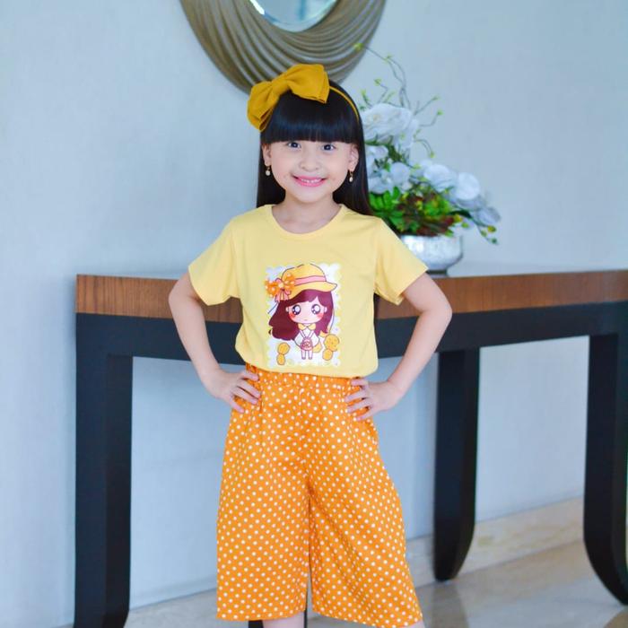 Gambar baju anak perempuan celana setelan usia 4-11 tahun/setelan anak cewek - Kuning, 7-8 tahun dari TrenMode undefined Tokopedia