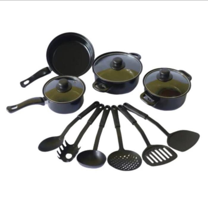Gambar Panci Set Enamel Hitam 13 pcs anti Lengket ( panci, wajan, spatula) - Hitam dari Cellis Houseware undefined Tokopedia