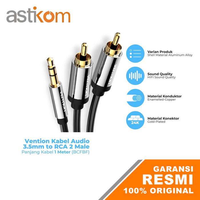 Gambar Kabel Aux 3.5mm Male to 2 RCA Male Vention BCF Kabel Audio Speaker - BCFBF 1M dari Astikom undefined Tokopedia
