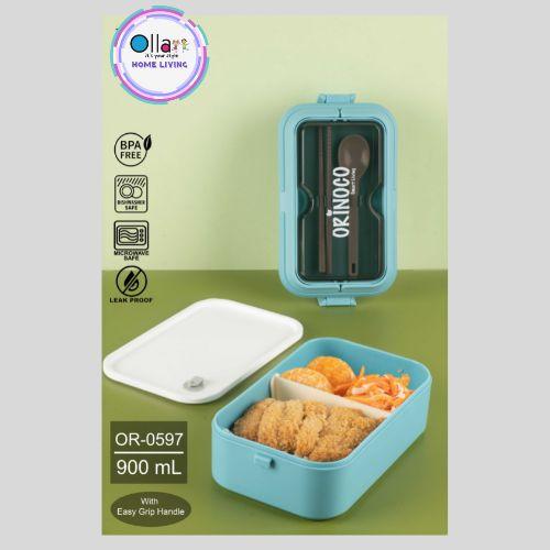 Gambar Kotak Makan 1 Layer Free Sendok Sumpit OR-0597 Lunchbox Ukuran 900 ML dengan Handle - Biru dari Ollahomeliving undefined Tokopedia