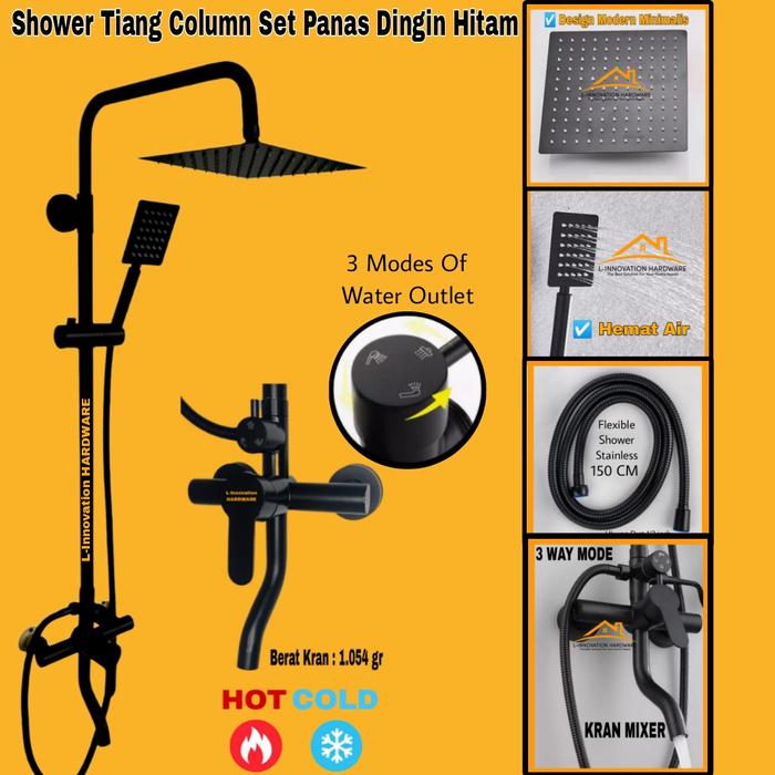 Gambar Shower Tiang Panas Dingin Stainless Shower Column Mandi Set Hitam - DF-007 H dari BABEH SANITARY undefined Tokopedia
