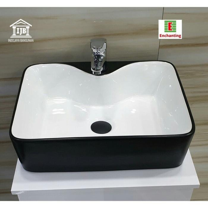 Gambar Wastafel Keramik Hitam Putih / Black and White - 49 x 38 x 13 Cm dari INDOJAYA BANGUNAN BDG undefined Tokopedia