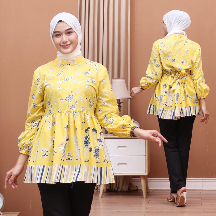 Gambar Blouse Batik Wanita Modern Baju Atasan Katun Seragam Kantor - Tejo kuning, L6 dari Wearing Batik_NEW undefined Tokopedia