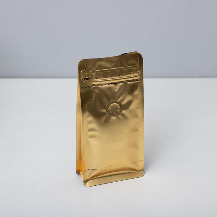 Gambar Packaging Biji Kopi 100gr - Flat Bottom Pouch Coffee Bean Bag Valve - Gold dari Conalli undefined Tokopedia