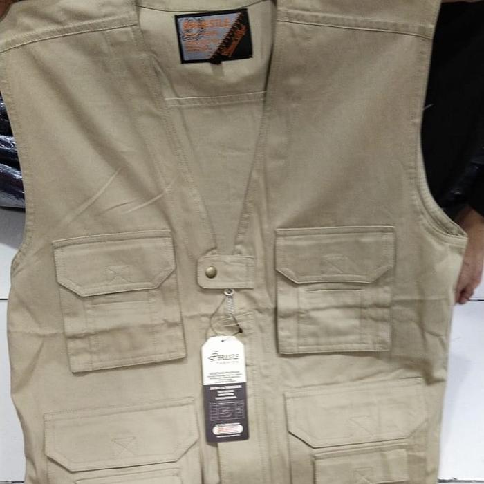 Gambar Pria Katun Banyak Kantong Rompi Musim Panas Kasual jaket Tanpa Lengan - Krem, XXL dari H&P collection undefined Tokopedia