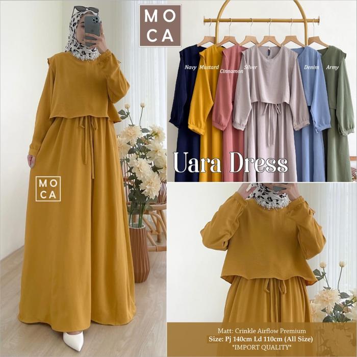 Gambar Baju Gamis Wanita Muslim Uara Dress Crinkle Airflow Polos Modern Modis - Mustard dari EVLYN OLSHOP undefined Tokopedia