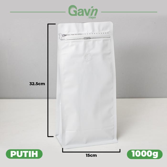 Gambar Packaging Kopi 1000 gram - Standing Pouch Coffee 1kg Valve Katup Udara - Putih dari Gavintoys undefined Tokopedia