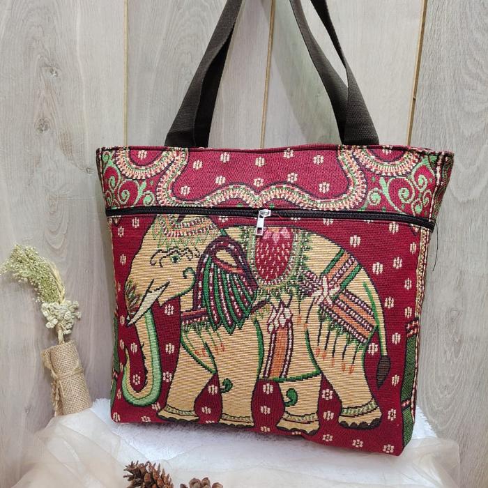 Gambar TAS THAILAND BANGKOK / TOTE BAG IMPORT KANVAS OWL GAJAH / TAS KULIAH - GAJAH F dari arkbagstore undefined Tokopedia