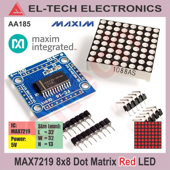 Gambar MAX7219 7219 8x8 Dot Matrix LED Display Module Arduino ( 1x1 1x2 1x4 ) - Red LED PCB Blu dari ELTECH online undefined Tokopedia