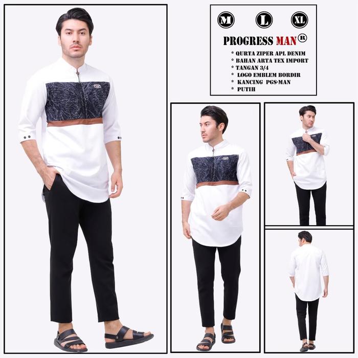 Gambar Baju Koko Pria Terbaru/Kurta Koko Original/Koko Pria Jeans Kombinasi - Putih, M dari juragan busana undefined Tokopedia
