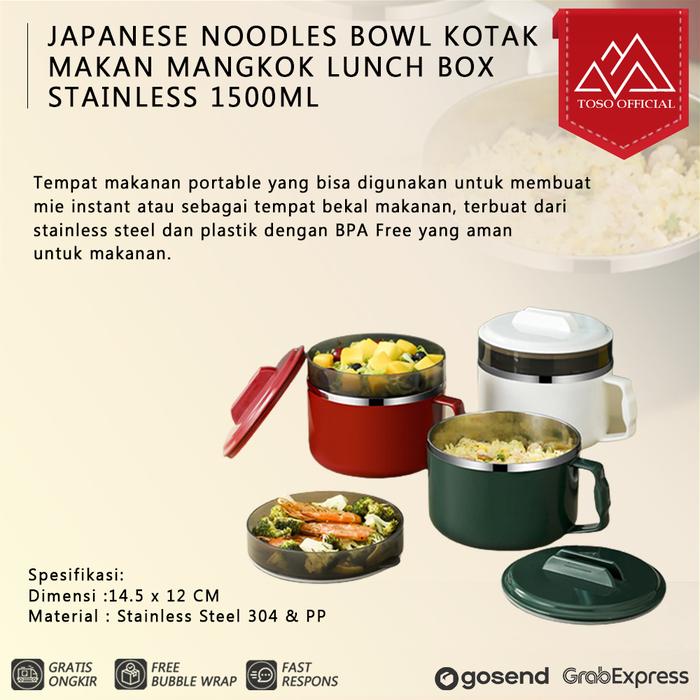 Gambar JAPANESE NOODLES BOWL KOTAK MAKAN MANGKOK LUNCH BOX STAINLESS 1500ML - Hijau dari Toso Mart undefined Tokopedia
