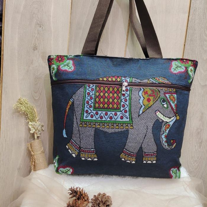 Gambar TAS THAILAND BANGKOK / TOTE BAG IMPORT KANVAS OWL GAJAH / TAS KULIAH - GAJAH D dari arkbagstore undefined Tokopedia