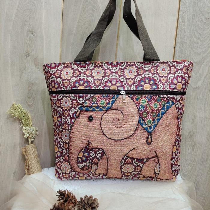 Gambar TAS THAILAND BANGKOK / TOTE BAG IMPORT KANVAS OWL GAJAH / TAS KULIAH - GAJAH A dari arkbagstore undefined Tokopedia