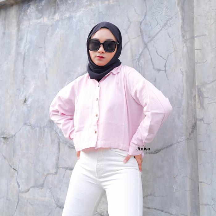 Gambar JINISO - Kemeja Crop Denim Oversize HYPER ACTIVE - DUSTY PINK dari JINISO JEANS undefined Tokopedia