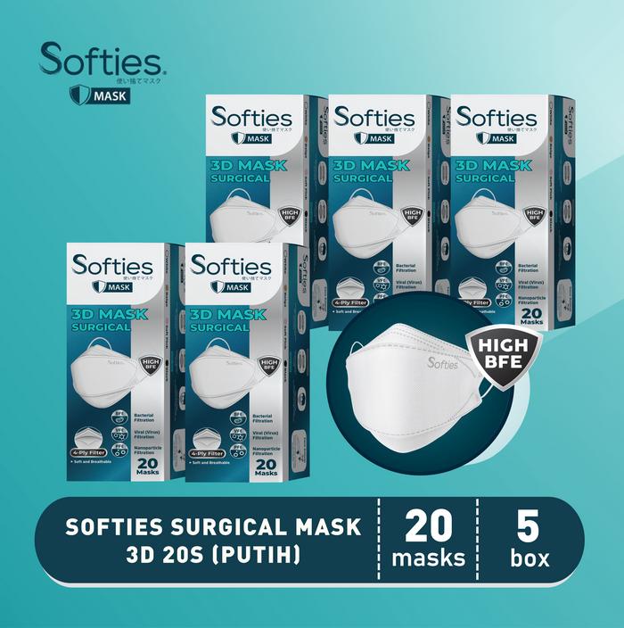 Gambar Softies Surgical Mask 3D 20s 5 Box - Putih dari Softex Indonesia undefined Tokopedia