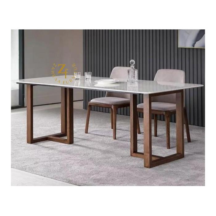 Gambar Top Table Minimalis Dining Table Marmer Meja Makan Marmer Kayu Jati - KAKI T, 100 X 100 CM dari zahraa furnitur undefined Tokopedia